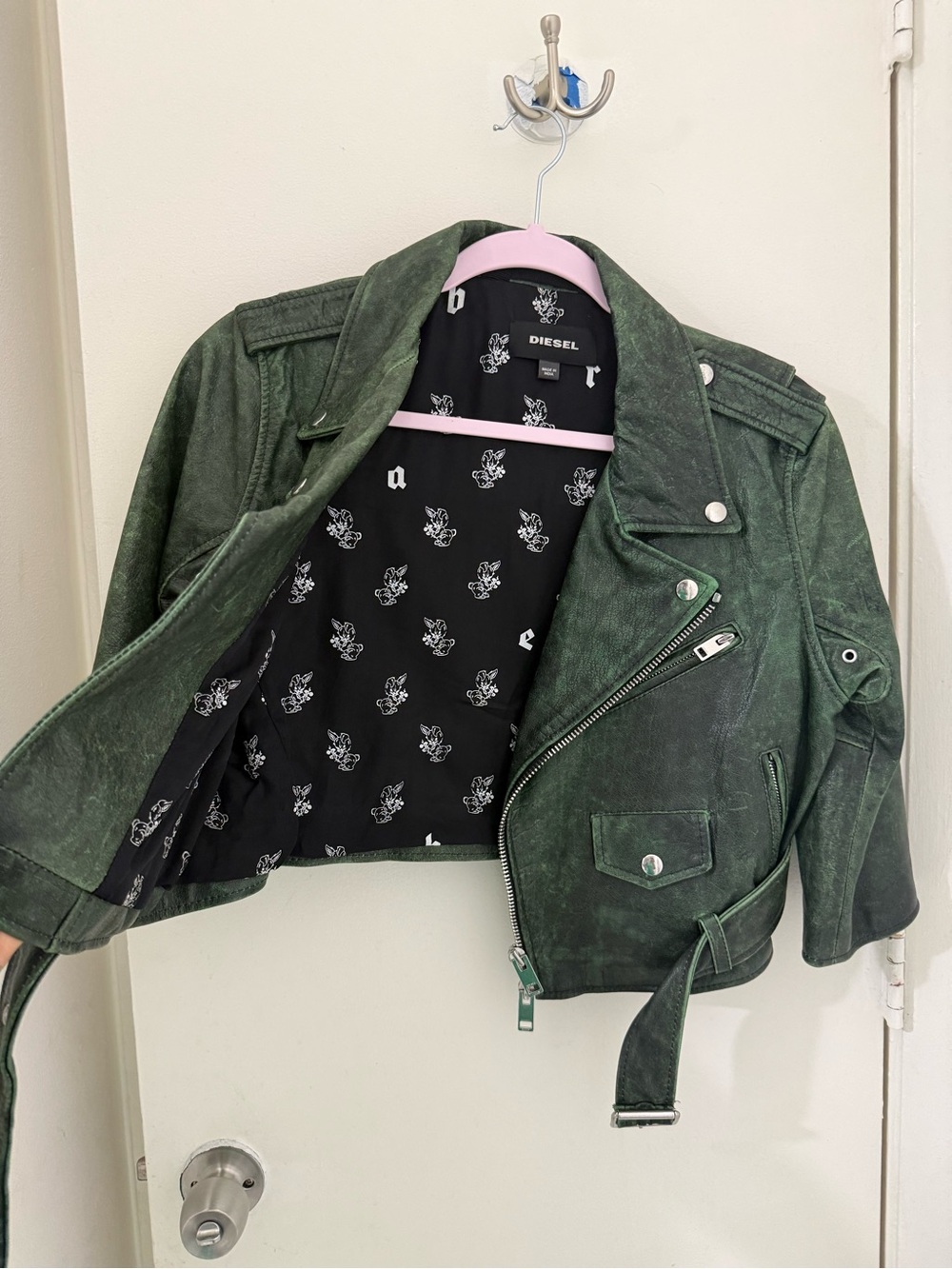 Diesel Green Faux-Leather Moto Blazer